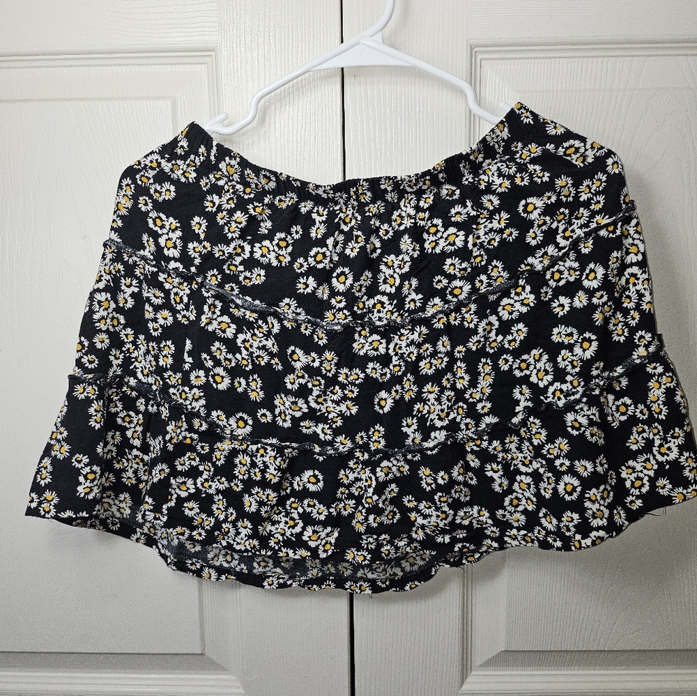 Black and White Ruffled Skater Mini Skirt
